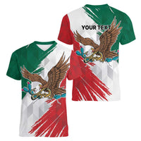 Eagle Devouring Snake Mexican Emblem Personalized Women V-Neck T-Shirt Grunge Flag Style