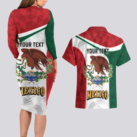 Eagle Devouring Snake Mexican Emblem Personalized Couples Matching Long Sleeve Bodycon Dress and Hawaiian Shirt Sporty Style