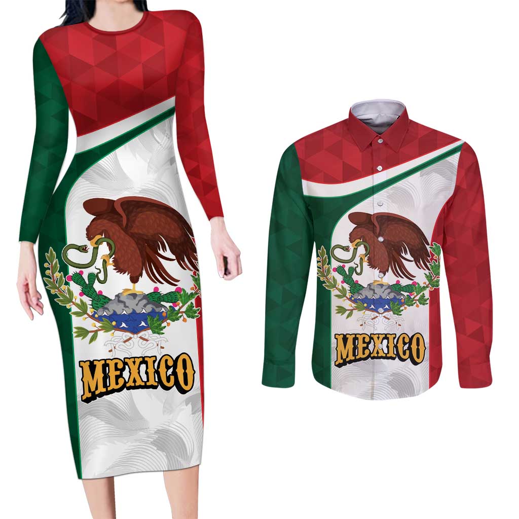 Eagle Devouring Snake Mexican Emblem Personalized Couples Matching Long Sleeve Bodycon Dress and Long Sleeve Button Shirt Sporty Style