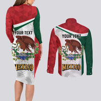 Eagle Devouring Snake Mexican Emblem Personalized Couples Matching Long Sleeve Bodycon Dress and Long Sleeve Button Shirt Sporty Style