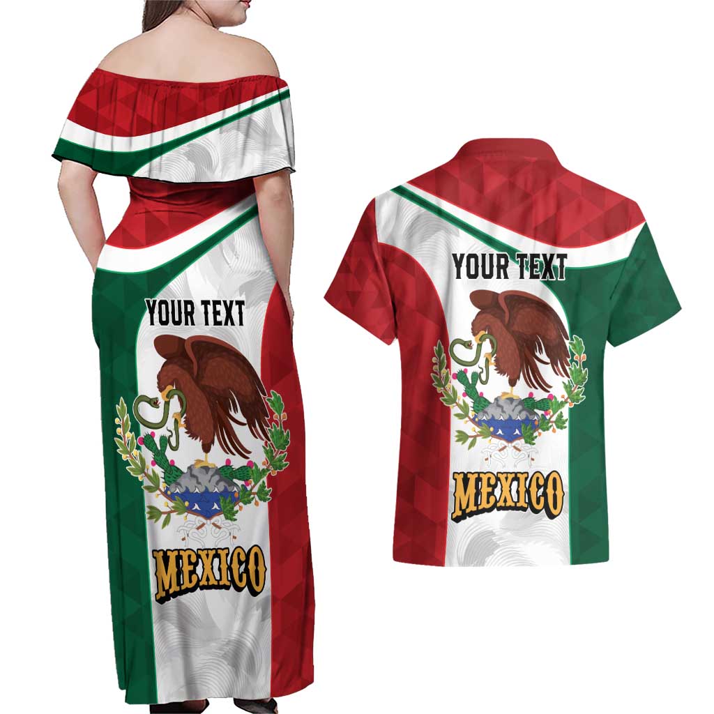 Eagle Devouring Snake Mexican Emblem Personalized Couples Matching Off Shoulder Maxi Dress and Hawaiian Shirt Sporty Style