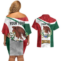 Eagle Devouring Snake Mexican Emblem Personalized Couples Matching Off Shoulder Short Dress and Hawaiian Shirt Sporty Style