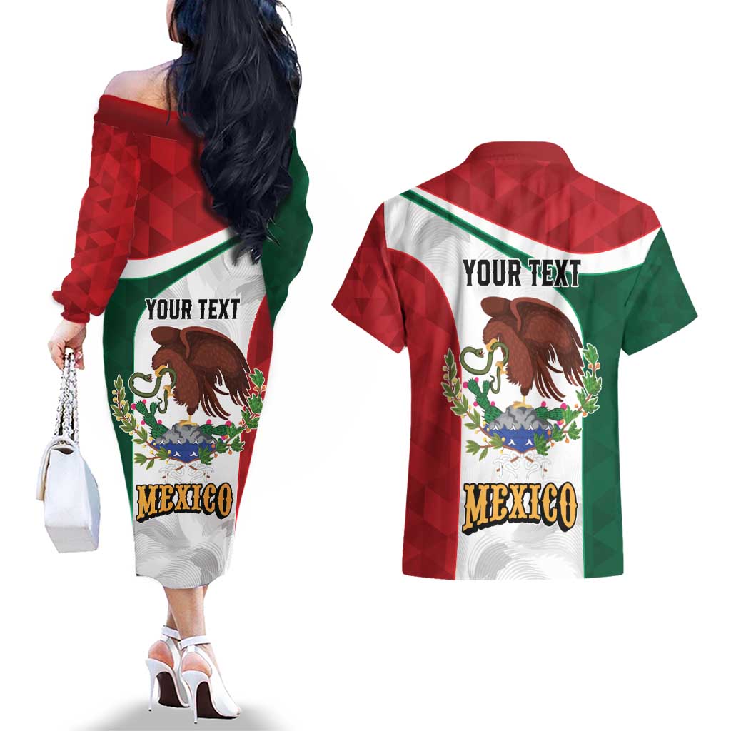 Eagle Devouring Snake Mexican Emblem Personalized Couples Matching Off The Shoulder Long Sleeve Dress and Hawaiian Shirt Sporty Style