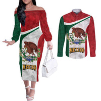Eagle Devouring Snake Mexican Emblem Personalized Couples Matching Off The Shoulder Long Sleeve Dress and Long Sleeve Button Shirt Sporty Style