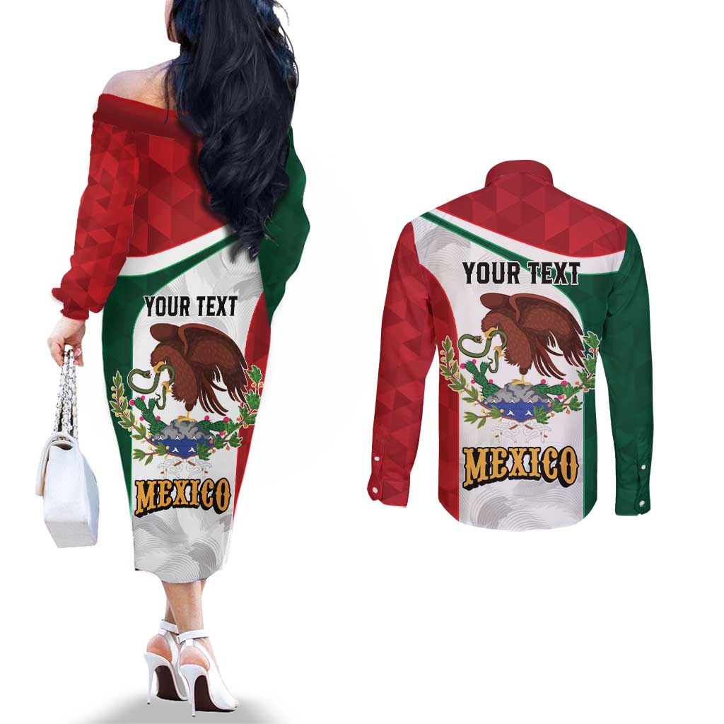 Eagle Devouring Snake Mexican Emblem Personalized Couples Matching Off The Shoulder Long Sleeve Dress and Long Sleeve Button Shirt Sporty Style