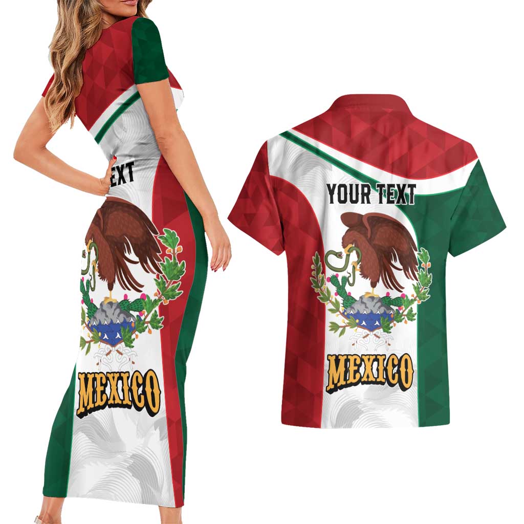 Eagle Devouring Snake Mexican Emblem Personalized Couples Matching Short Sleeve Bodycon Dress and Hawaiian Shirt Sporty Style
