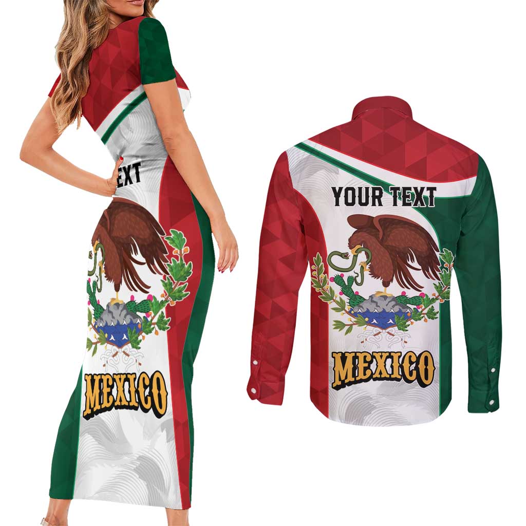 Eagle Devouring Snake Mexican Emblem Personalized Couples Matching Short Sleeve Bodycon Dress and Long Sleeve Button Shirt Sporty Style