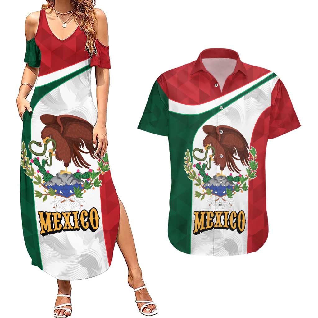 Eagle Devouring Snake Mexican Emblem Personalized Couples Matching Summer Maxi Dress and Hawaiian Shirt Sporty Style