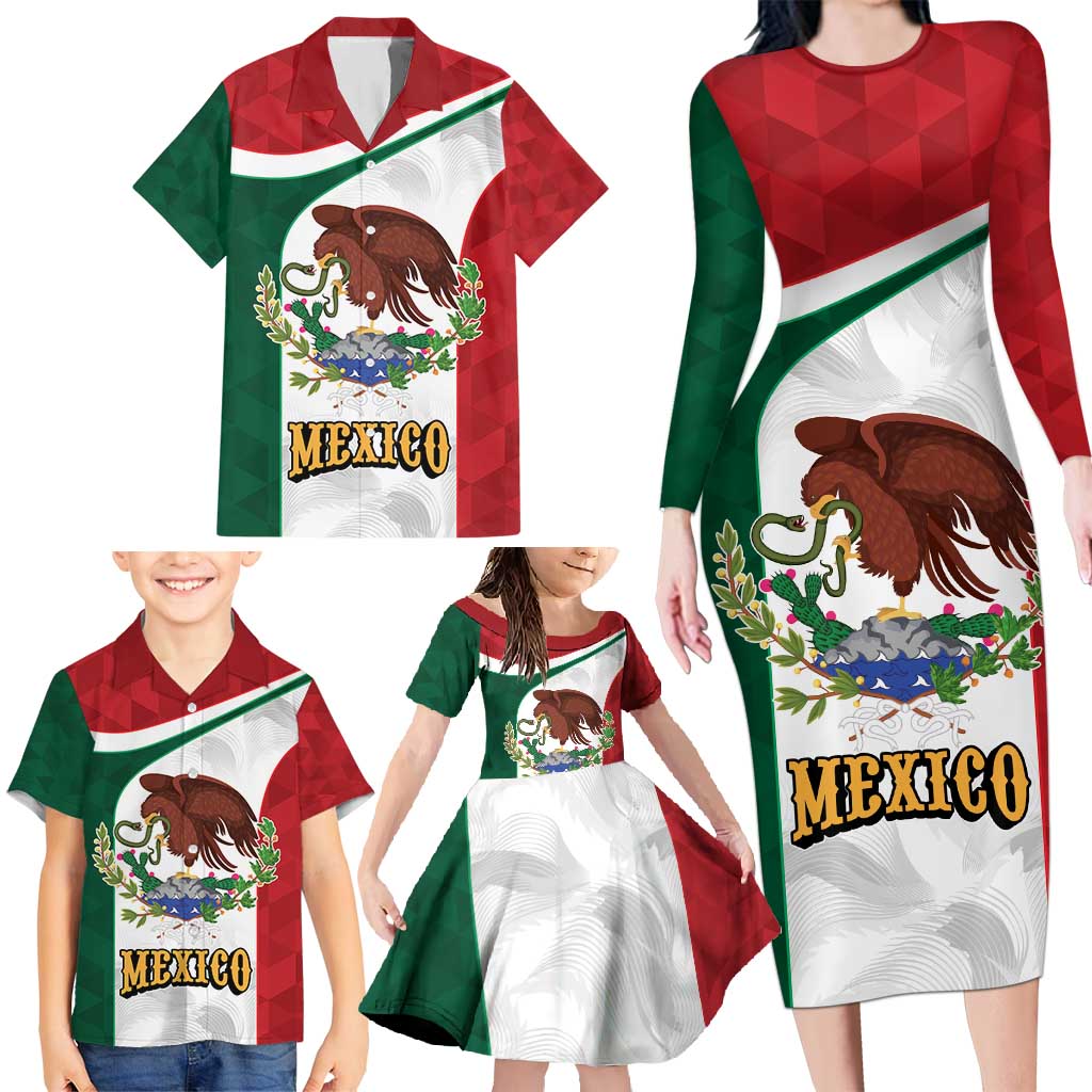 Eagle Devouring Snake Mexican Emblem Personalized Family Matching Long Sleeve Bodycon Dress and Hawaiian Shirt Sporty Style