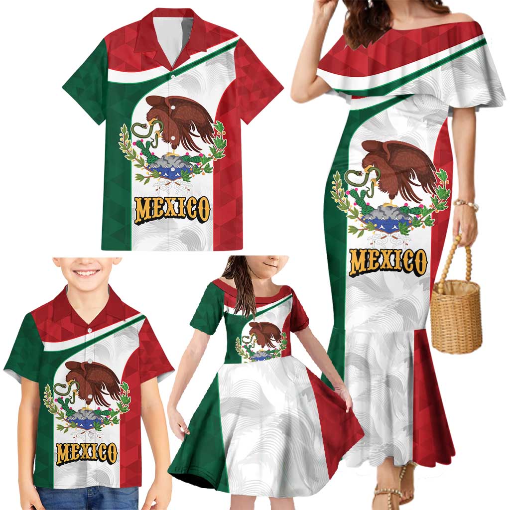 Eagle Devouring Snake Mexican Emblem Personalized Family Matching Mermaid Dress and Hawaiian Shirt Sporty Style