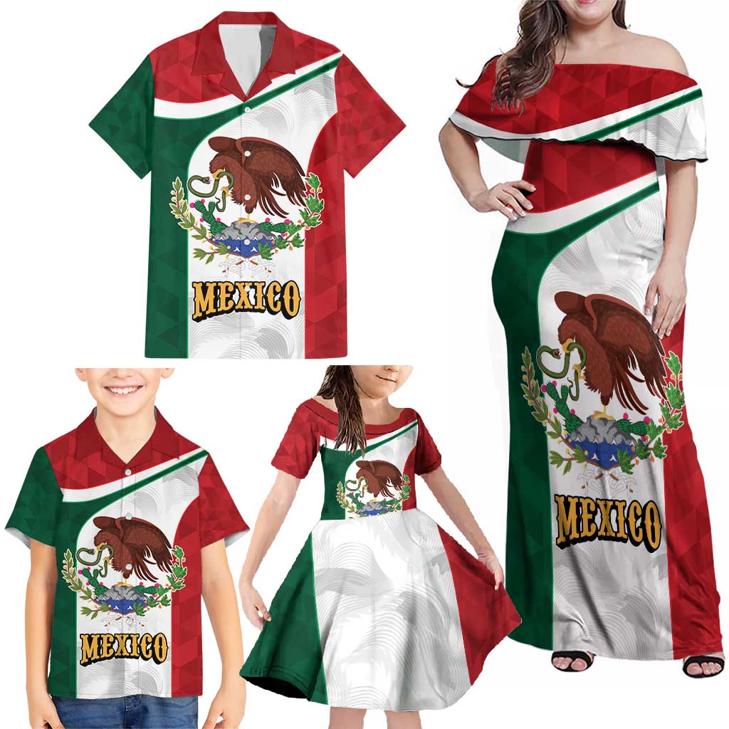 Eagle Devouring Snake Mexican Emblem Personalized Family Matching Off Shoulder Maxi Dress and Hawaiian Shirt Sporty Style