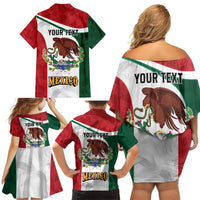 Eagle Devouring Snake Mexican Emblem Personalized Family Matching Off Shoulder Short Dress and Hawaiian Shirt Sporty Style