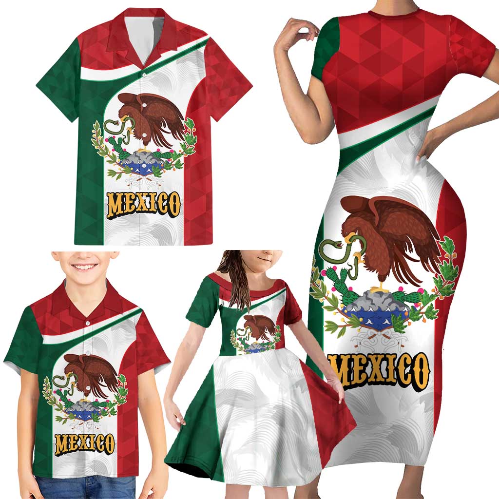 Eagle Devouring Snake Mexican Emblem Personalized Family Matching Short Sleeve Bodycon Dress and Hawaiian Shirt Sporty Style