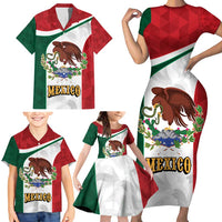 Eagle Devouring Snake Mexican Emblem Personalized Family Matching Short Sleeve Bodycon Dress and Hawaiian Shirt Sporty Style