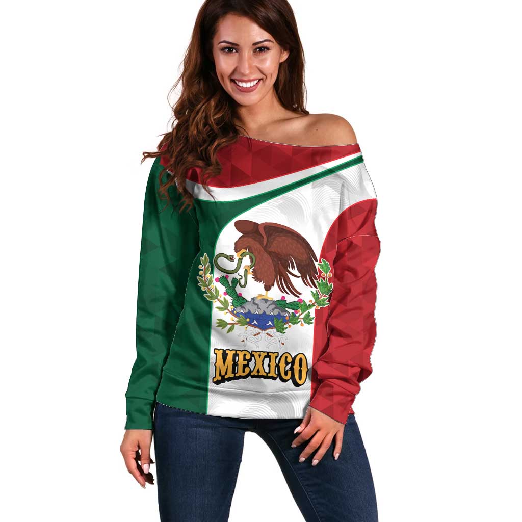 Eagle Devouring Snake Mexican Emblem Personalized Off Shoulder Sweater Sporty Style