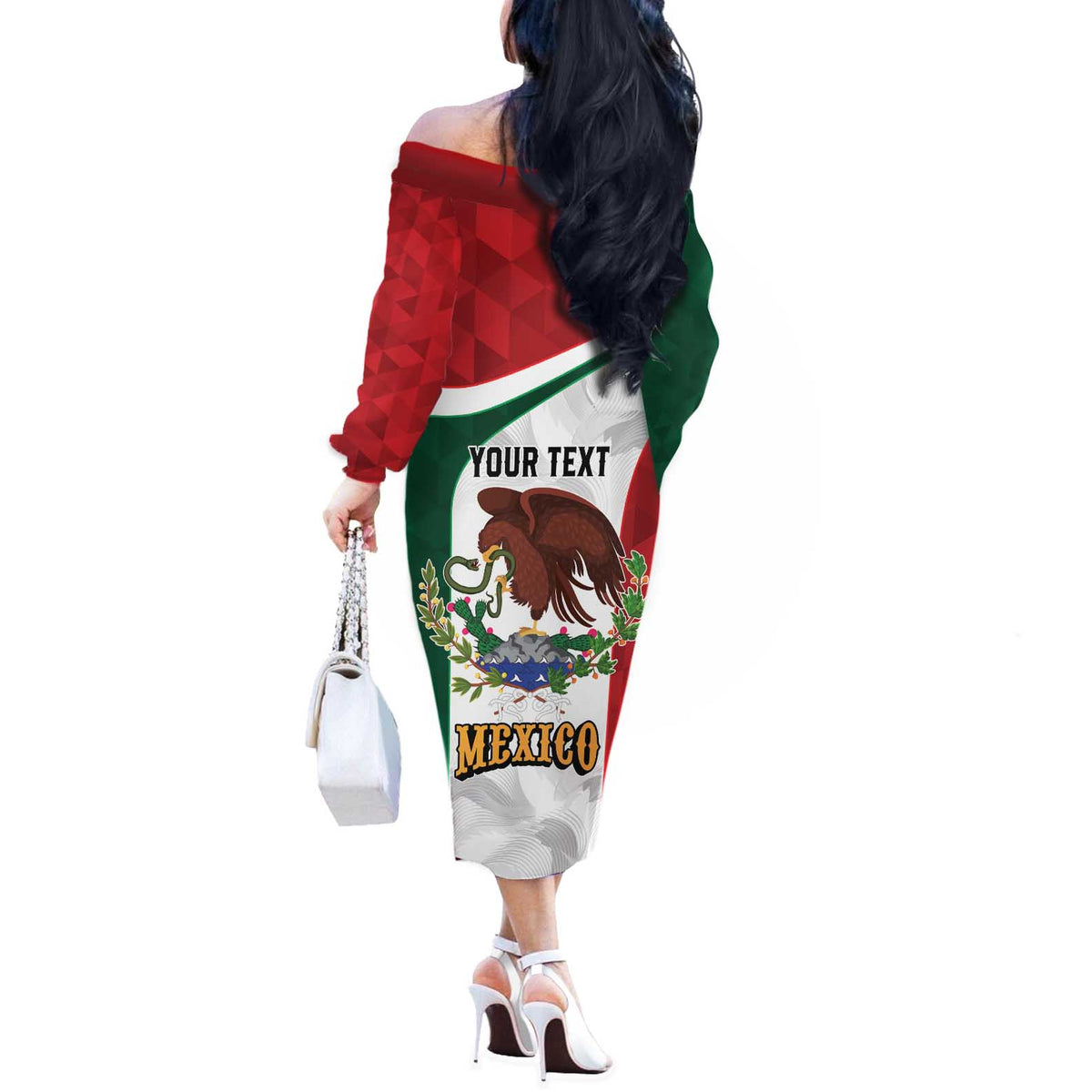 Eagle Devouring Snake Mexican Emblem Personalized Off The Shoulder Long Sleeve Dress Sporty Style