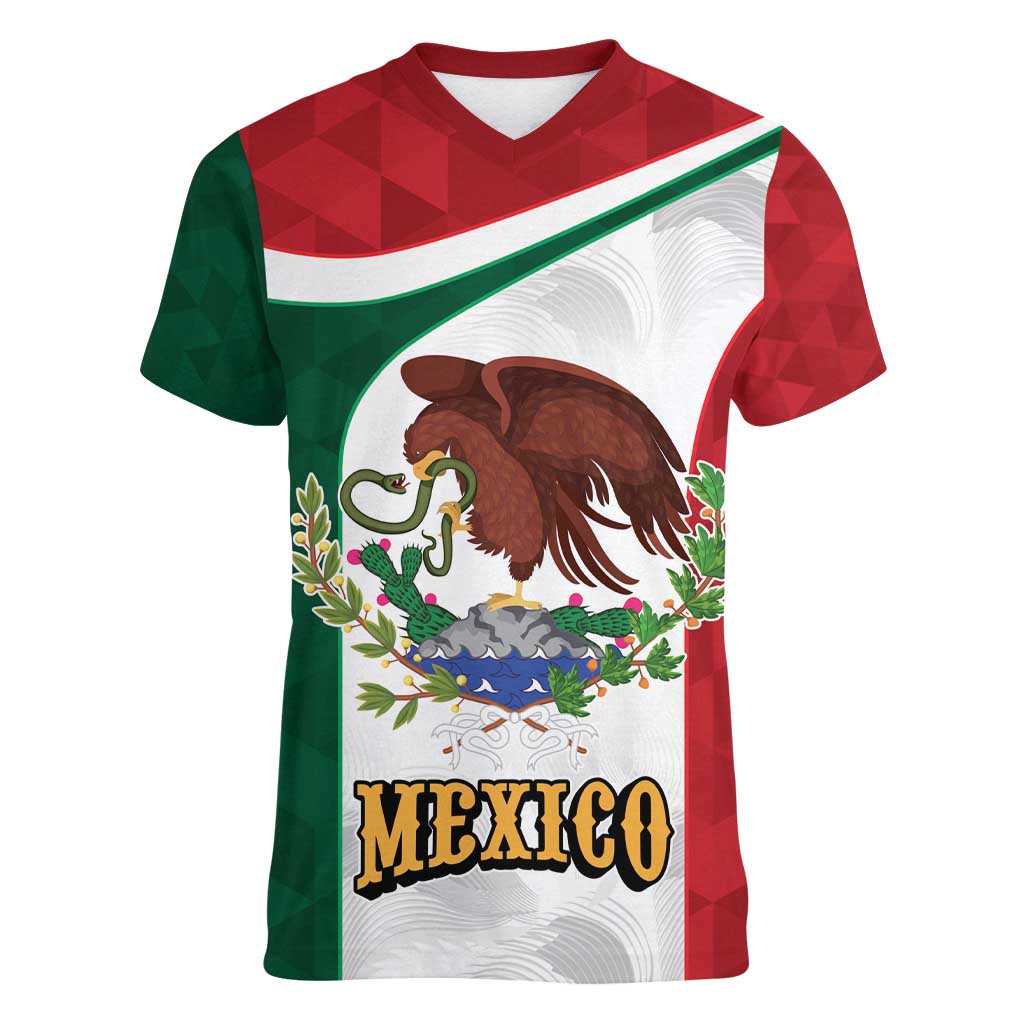 Eagle Devouring Snake Mexican Emblem Personalized Women V-Neck T-Shirt Sporty Style