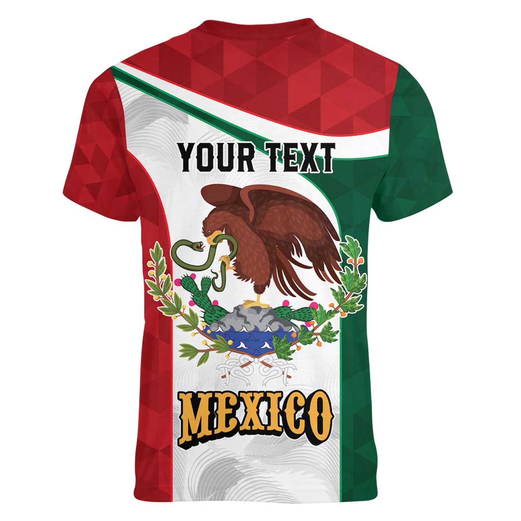 Eagle Devouring Snake Mexican Emblem Personalized Women V-Neck T-Shirt Sporty Style