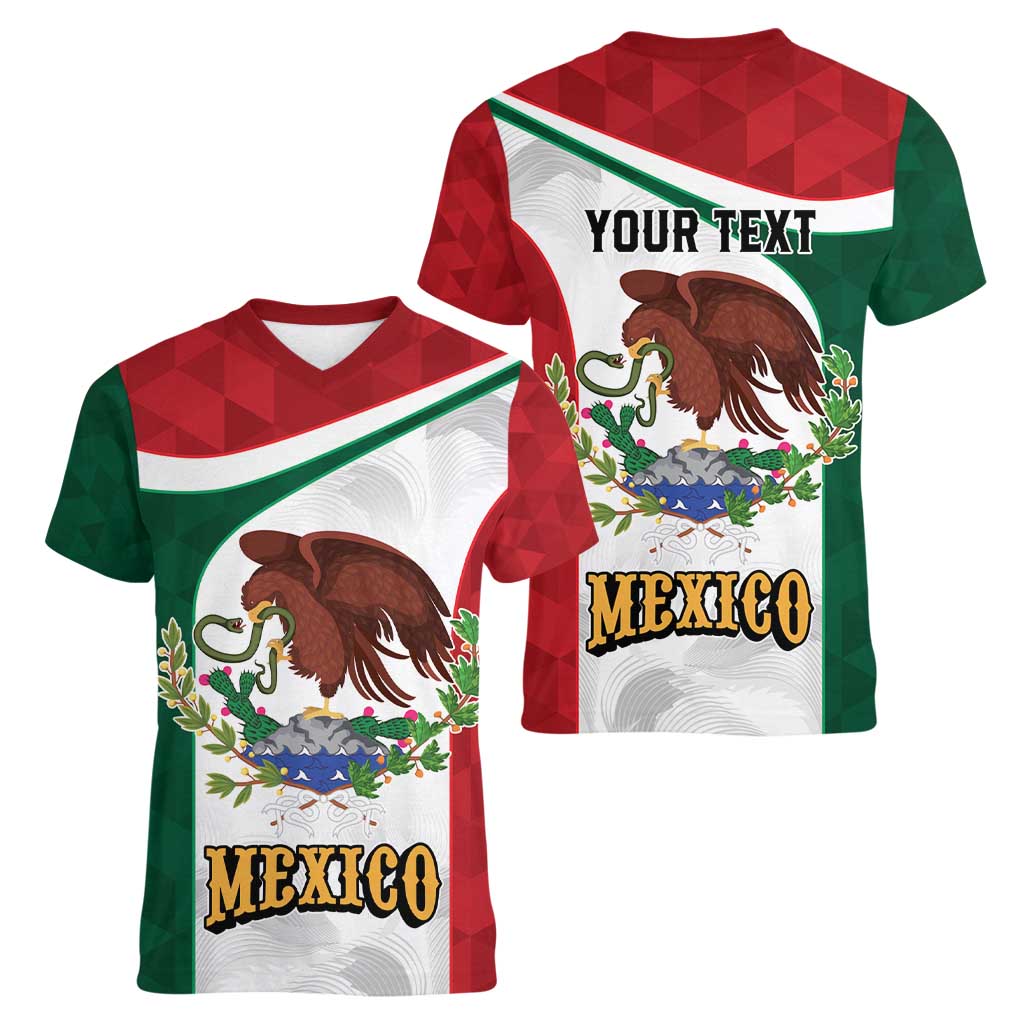 Eagle Devouring Snake Mexican Emblem Personalized Women V-Neck T-Shirt Sporty Style