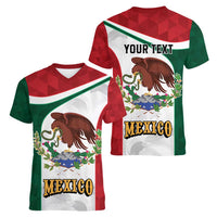 Eagle Devouring Snake Mexican Emblem Personalized Women V-Neck T-Shirt Sporty Style