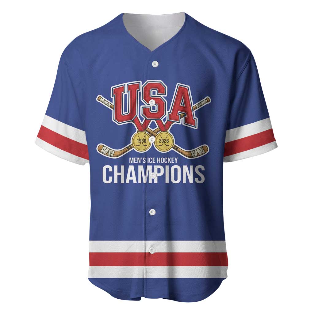 Custom United States Hockey 1980-2026 Gold Medal Baseball Jersey Embroidery Effect Blue Style