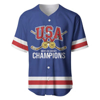 Custom United States Hockey 1980-2026 Gold Medal Baseball Jersey Embroidery Effect Blue Style