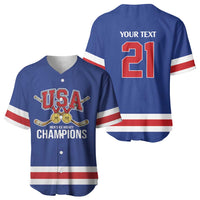 Custom United States Hockey 1980-2026 Gold Medal Baseball Jersey Embroidery Effect Blue Style