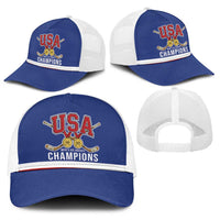United States Hockey 1980-2026 Gold Medal Baseball Net Cap Embroidery Effect Blue Style