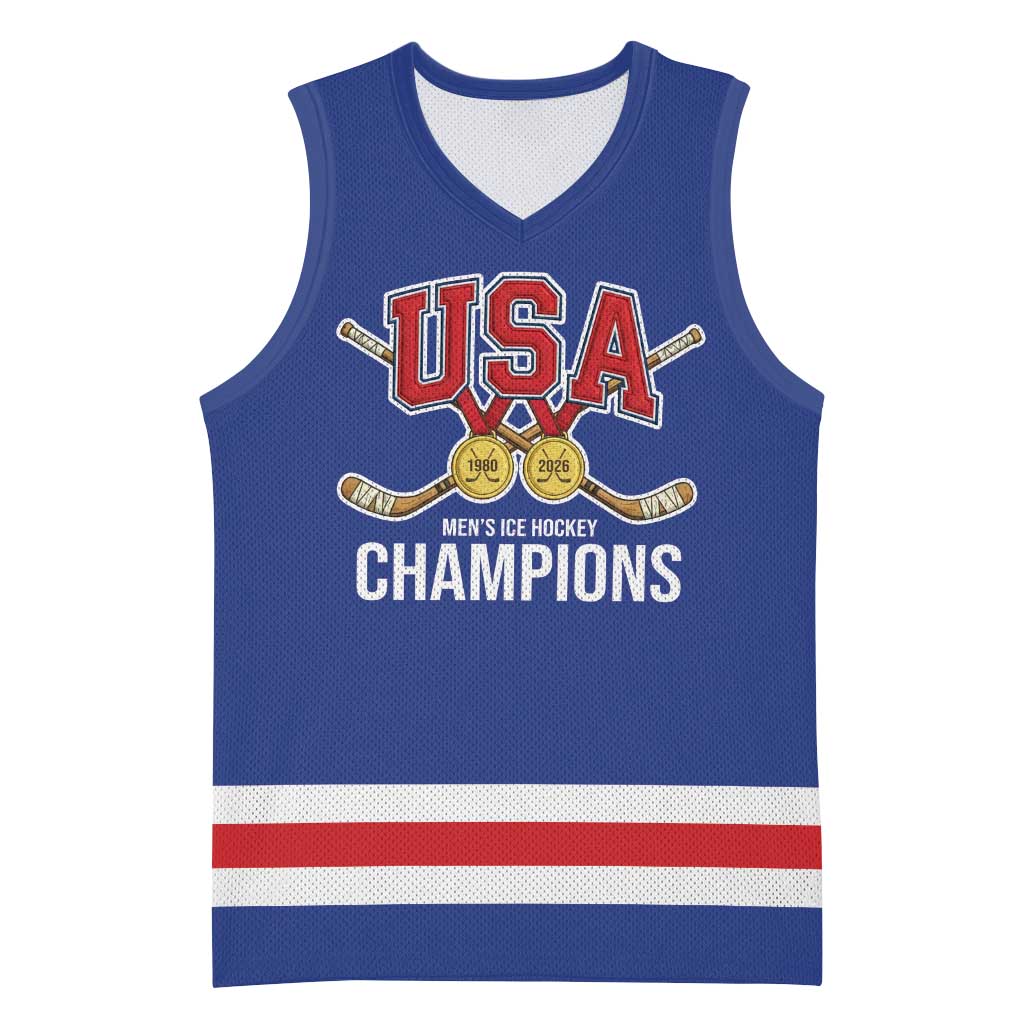 Custom United States Hockey 1980-2026 Gold Medal Basketball Jersey Embroidery Effect Blue Style