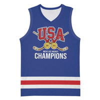 Custom United States Hockey 1980-2026 Gold Medal Basketball Jersey Embroidery Effect Blue Style