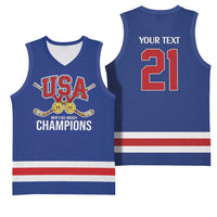 Custom United States Hockey 1980-2026 Gold Medal Basketball Jersey Embroidery Effect Blue Style