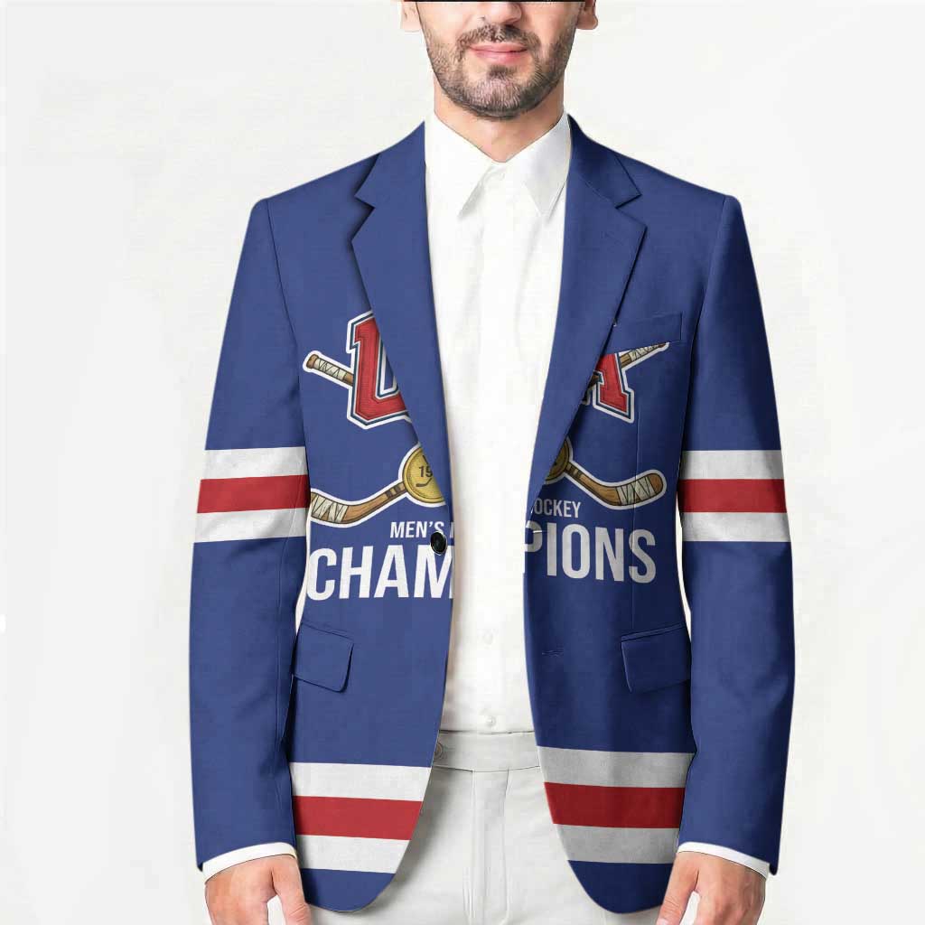 Custom United States Hockey 1980-2026 Gold Medal Blazer Embroidery Effect Blue Style