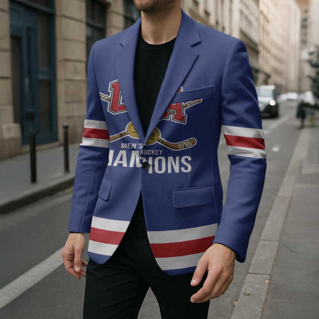 Custom United States Hockey 1980-2026 Gold Medal Blazer Embroidery Effect Blue Style