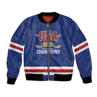 Custom United States Hockey 1980-2026 Gold Medal Bomber Jacket Embroidery Effect Blue Style