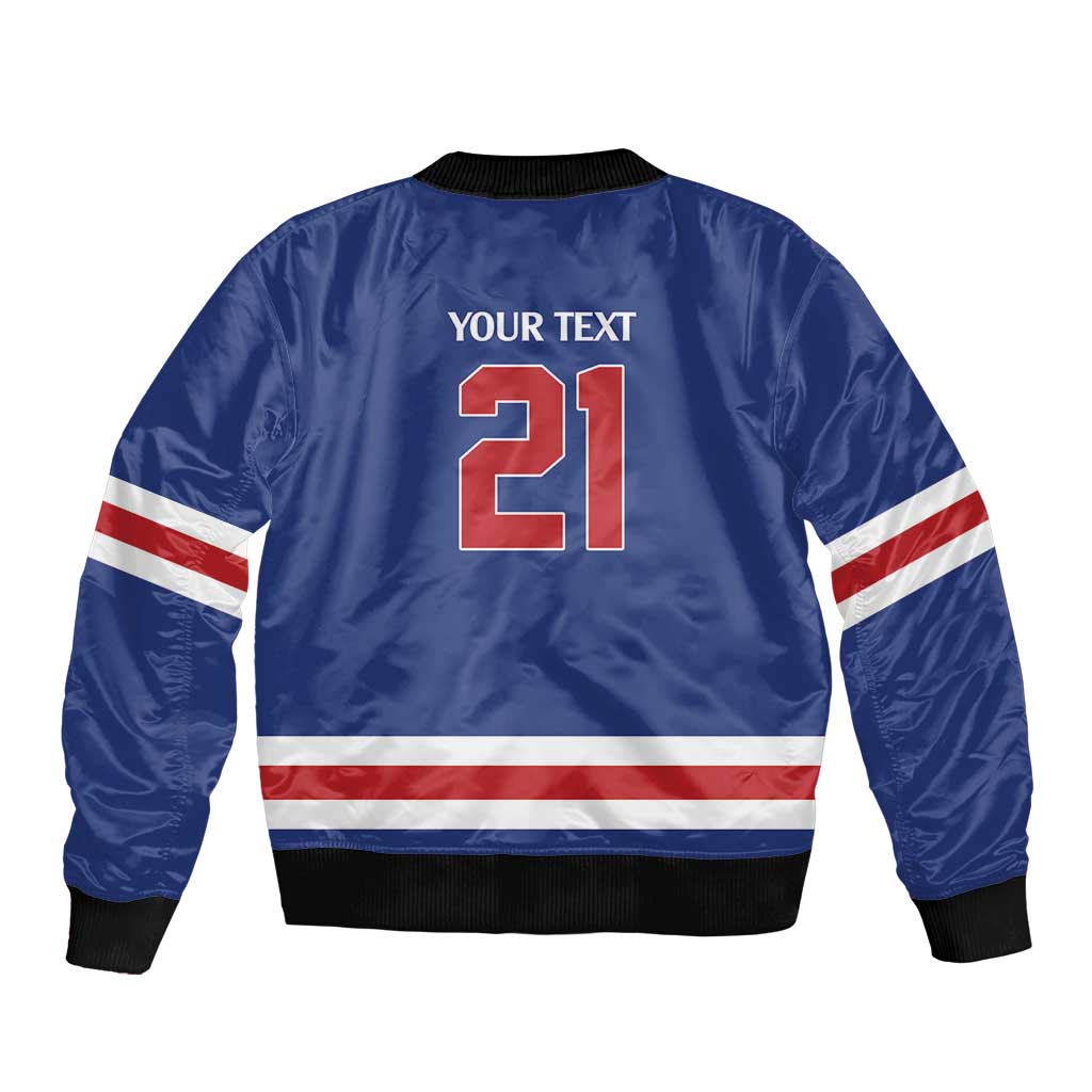 Custom United States Hockey 1980-2026 Gold Medal Bomber Jacket Embroidery Effect Blue Style