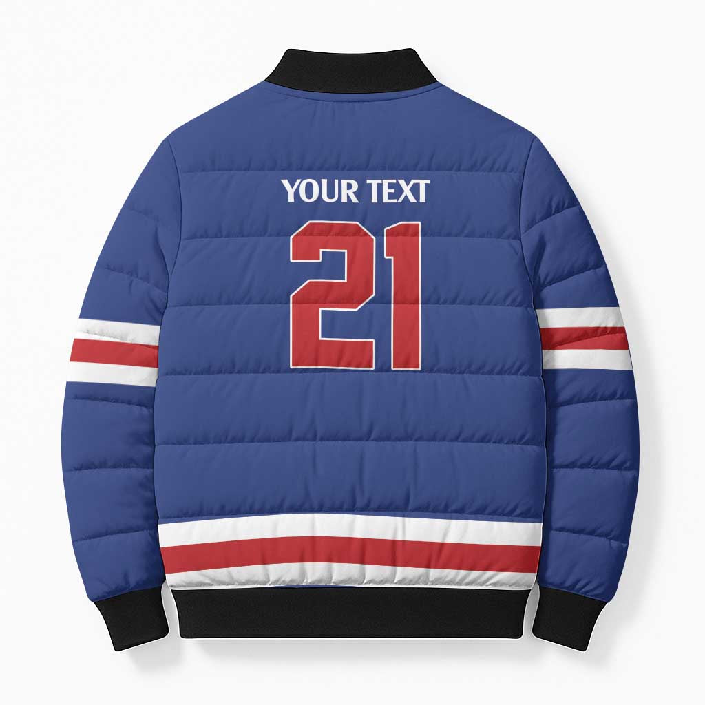 Custom United States Hockey 1980-2026 Gold Medal Bomber Puffer Jacket Embroidery Effect Blue Style