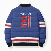 Custom United States Hockey 1980-2026 Gold Medal Bomber Puffer Jacket Embroidery Effect Blue Style