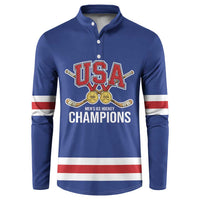 Custom United States Hockey 1980-2026 Gold Medal Button Sweatshirt Embroidery Effect Blue Style