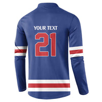 Custom United States Hockey 1980-2026 Gold Medal Button Sweatshirt Embroidery Effect Blue Style