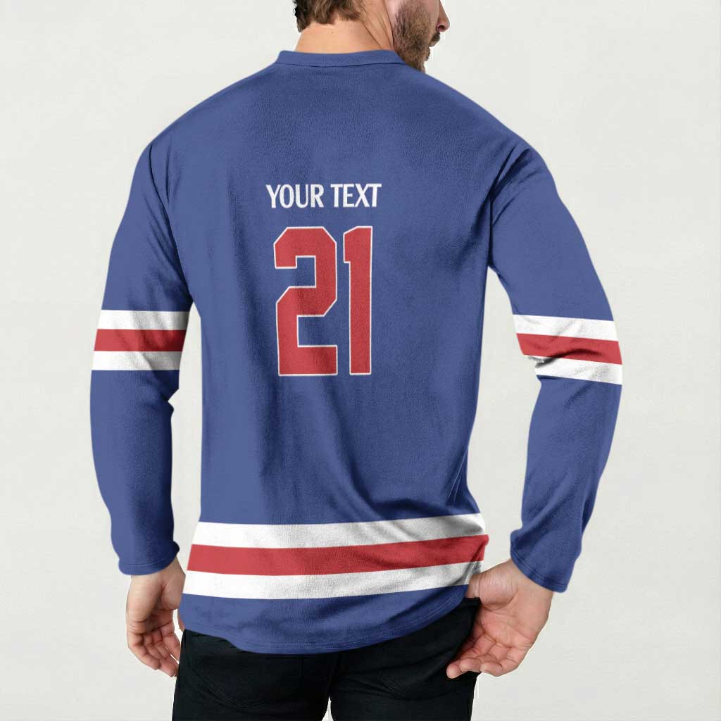 Custom United States Hockey 1980-2026 Gold Medal Button Sweatshirt Embroidery Effect Blue Style