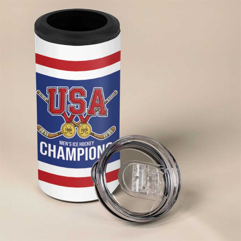 United States Hockey 1980-2026 Gold Medal 4 in 1 Can Cooler Tumbler Embroidery Effect Blue Style