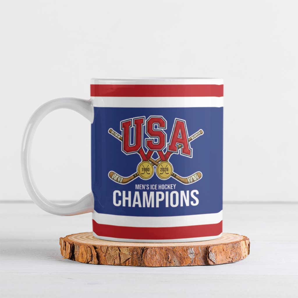 United States Hockey 1980-2026 Gold Medal Ceramic Mug Embroidery Effect Blue Style