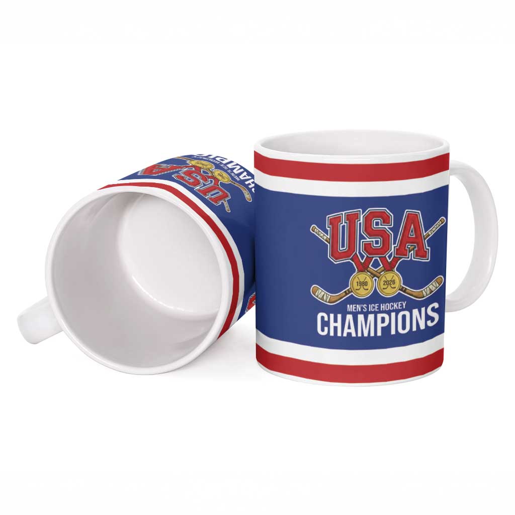 United States Hockey 1980-2026 Gold Medal Ceramic Mug Embroidery Effect Blue Style