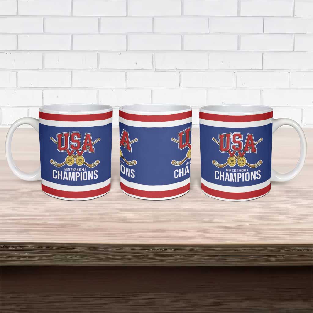 United States Hockey 1980-2026 Gold Medal Ceramic Mug Embroidery Effect Blue Style