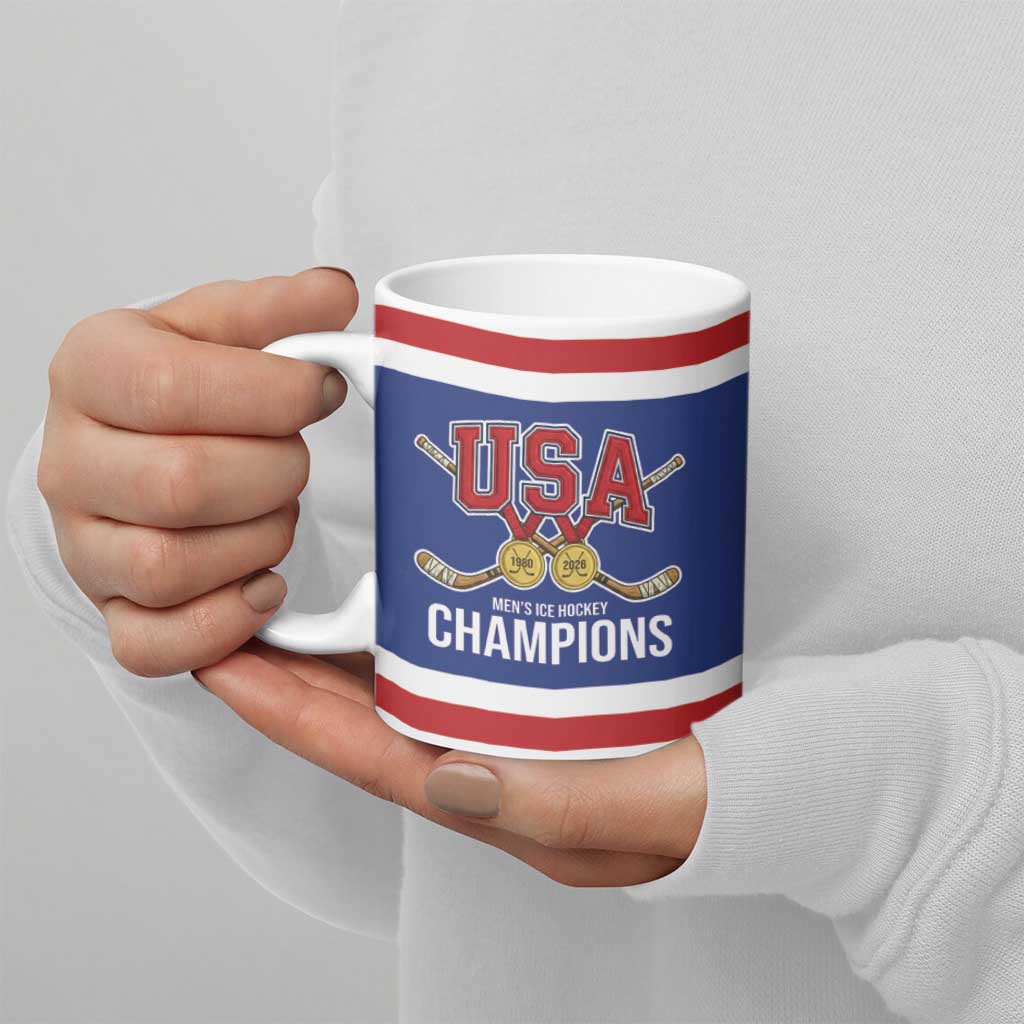 United States Hockey 1980-2026 Gold Medal Ceramic Mug Embroidery Effect Blue Style