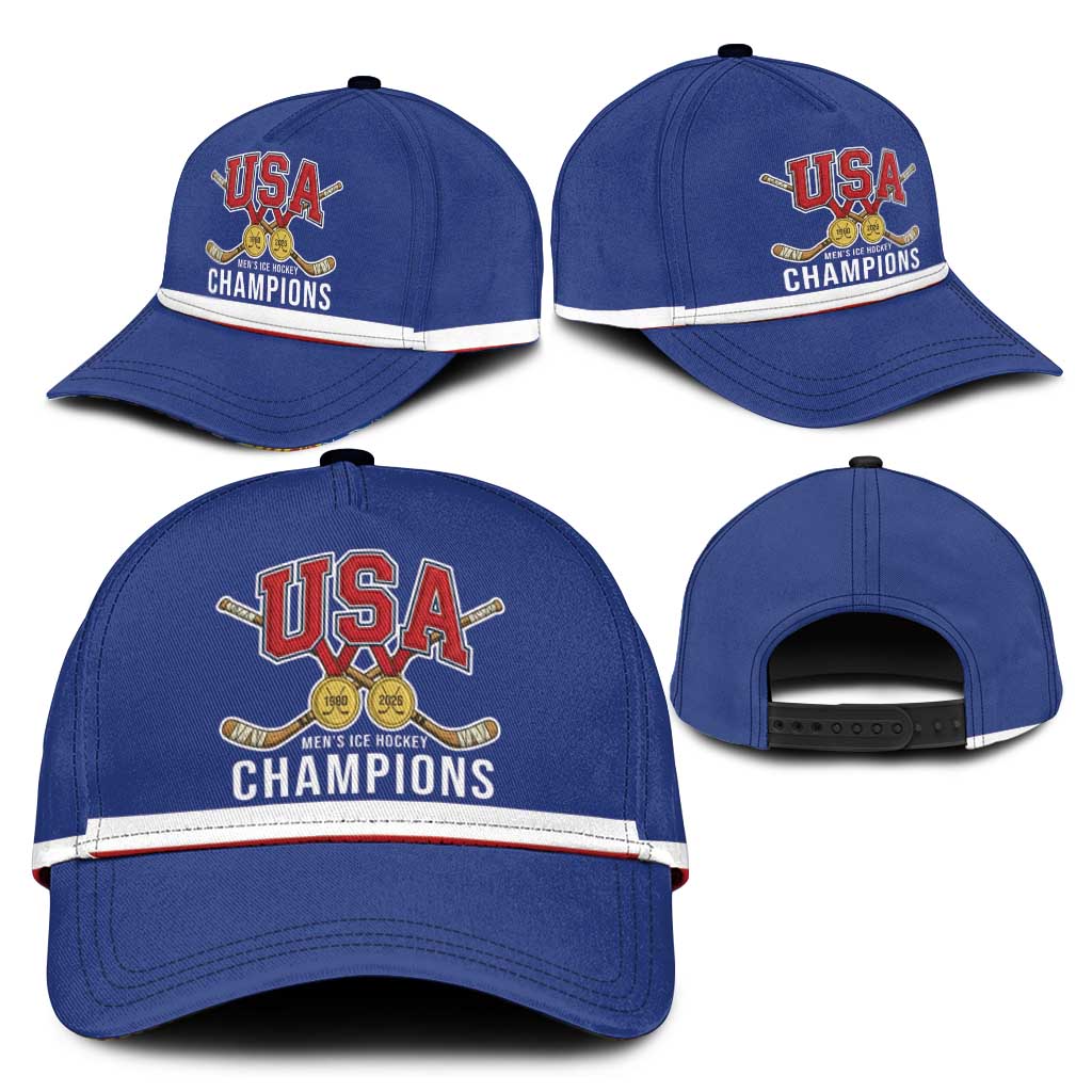 United States Hockey 1980-2026 Gold Medal Classic Cap Embroidery Effect Blue Style