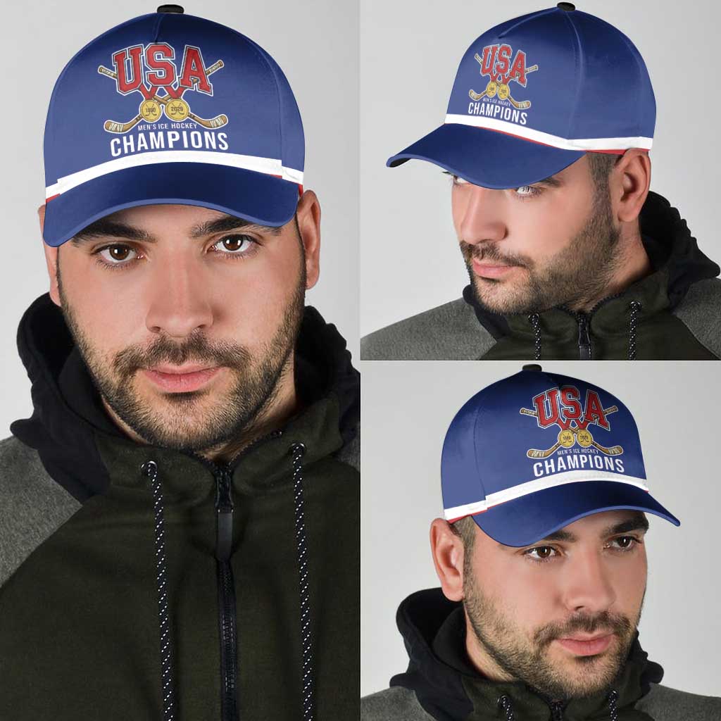 United States Hockey 1980-2026 Gold Medal Classic Cap Embroidery Effect Blue Style