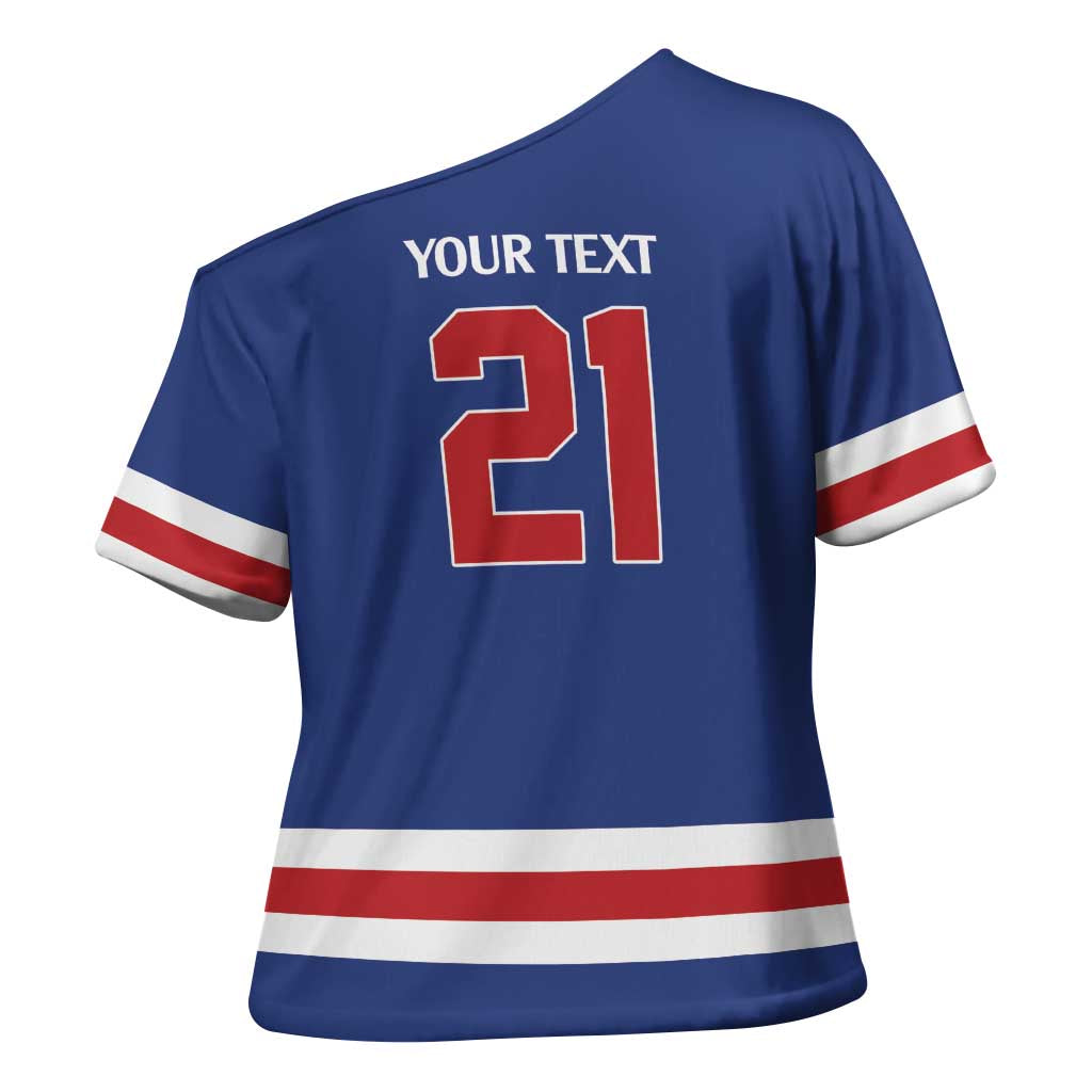 Custom United States Hockey 1980-2026 Gold Medal Cross Shoulder Shirt Embroidery Effect Blue Style