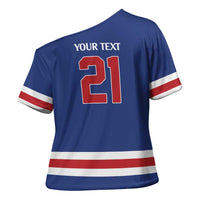Custom United States Hockey 1980-2026 Gold Medal Cross Shoulder Shirt Embroidery Effect Blue Style