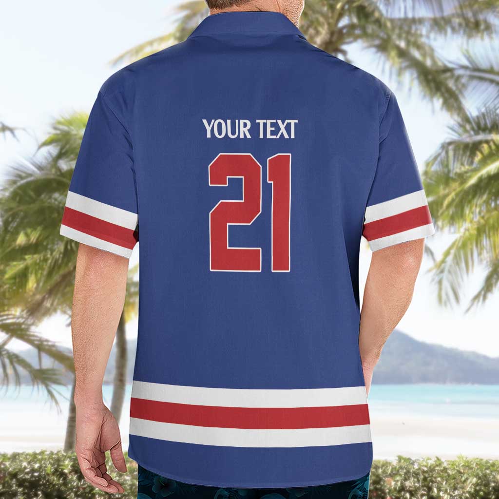 Custom United States Hockey 1980-2026 Gold Medal Hawaiian Shirt Embroidery Effect Blue Style